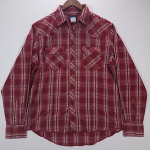 Wrangler Mens Red Plaid Western Pearl Snap Shirt Contrast Stitch Cowboy L